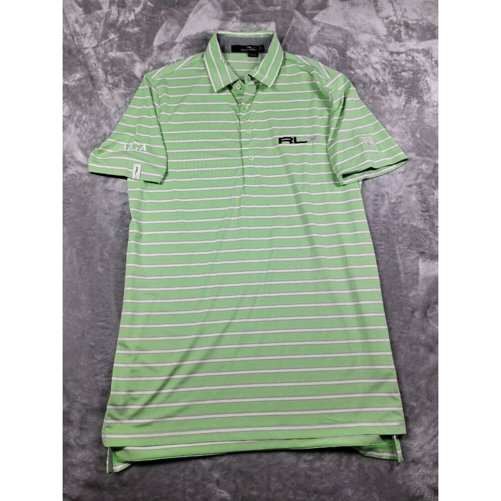 RLX Ralph‎ Lauren AJGA Small Mens Polo Shirt green/Gray Striped Golf Performance